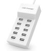 50W 2.4A/1A 10-Port USB Charging Station with Intelligent Short Circuit Protection & Intelligent Current Distribution - Desktop USB Charger Hub for Ch