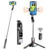 44.9 Inch Foldable Extendable Selfie Stick Mobile Phone Tripod With Front & Rear Light; Detachable Remote Release Hands Free Shooting Compatible With