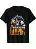 Life is Better When You're Camping" Men's Cotton T-Shirt - Casual Short Sleeve with Mountain & Tent Graphic, Round Neck, All-Season Comfort
