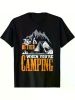 Life is Better When You're Camping" Men's Cotton T-Shirt - Casual Short Sleeve with Mountain & Tent Graphic, Round Neck, All-Season Comfort
